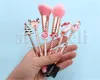 Cadeau de Noël Portable 6pcs / set Pinceau de Maquillage Elk Bonhomme de Neige Arbre Lune Décorations Coloré Fard à Paupières Lèvres Blush Poudre Maquillage Pinceau Outils