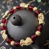 HY004 Mode nouveau design 24 k couleur or pixiu bracelet pierre naturelle obsidienne animal pixiu bracelet agate rouge brillant femmes charme je2527243