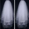 Véus de noiva curtos de tule com três camadas, acessórios de casamento com borda de fita para vestidos de noiva Veil262C