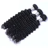 Indian Deep Wave Human Hair Bundles 3/4 Pieces Curly Non Remy Weaves Extension Natural Color