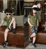 Retail Summer Big Boys Girls Camouflage Vêtements Ensembles Enfants T-shirt À Manches Courtes + Shorts 2pcs Set Enfants Camouflage Costume Summer Camp Outfits