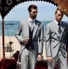 Gri Damat Smokin Groomsmen Tailcoat 2 Stil İyi adam Tepe Yaka erkek Düğün Takımları (Ceket + Pantolon + kravat + Yelek)