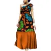 Africano Roupas Imprimir Babados Vestidos Bazin Riche Longo Partido Vestidos de Noite Mulheres Africano Peter Pan Vestidos para As Mulheres WY4008