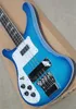 Guitare basse électrique bleue spéciale à 4 cordes avec pickguard blanc à gauche, matériel chromé, peut être personnalisée à la demande.