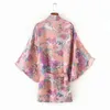 WT908 euro vrouwen brede mouw sashed riem deco roze bloemen paard print zonnebrandcrème jas kimono jassen