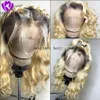 Fashion Hair Ombre Blonde Lace Front Wig Synthetic Body Wave Wigs with Dark Root for Black Women Heat Resistant Fiber 180 Density