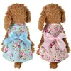 Summer Dog Dress Cotton Blue Sling Dog kjol Bowknot skjorta kläder födelsedag liten valp andningsbar cool klänning för hundar1884