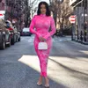 Casual Dresses Tie Dye Print Sexy Bodycon Dress Women Turtleneck Long Sleeve Maxi 2022 Summer Streetwear Skinny Vestidos