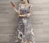 2020 Мода Женщины Летние Тонкие Семиточки Рукава Круглые Шеи Платье Цветочное Печати Органза Платья для Леди