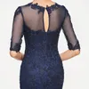 Navy Blue Sheath MMother of the Bride Suits Knee Length Mother Groom Dresses 1/2 Sleeves Evening Gown