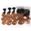 Weaves Ombre Body Wave Human Hair Bundles With Lace Frontal Closure 1B/27 1B/30 1B/Purple 1B/99J Ombre Hair With Closure