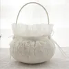 Bridal Wedding Ceremony Pocket Ring Pillow Cushion Bearer with Satin Ribbons Wedding Flower Girl Basket Set For Wedding Decoration