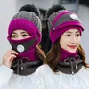 3 pièces ensemble chapeau et écharpe d'hiver avec masque respirant velours épais chaud coupe-vent colliers ensembles pour femmes dames chapeau écharpe 9698579