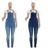 Kvinna Overaller Jeans Fashion Denim Pant Ripped Distressed Casual Bleached Knapp Sexig Bodysuit Gratis Shopping