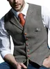 2020 New Brown Groom Vests 양모 영어 Herringbone Tweed Slim Fit Prom Groomsmen Attrier Afrish Opfit Wed Wedding Dress Tailor W2458521