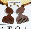 Exaggerated African pattern geometric comb wooden earrings Fashion wood earrings earrings ear jewelry Bohemian 6 Colors