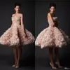 Krikor Jabotian Vestidos de novia vintage Sin tirantes Hasta la rodilla Vestidos de novia cortos Tul Una línea Vestido de novia rubor de talla grande