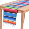 14x84 Inch Mexican Serape Table Runner Cloth Cover Fringe Cotton