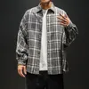 modis mens plaid flannel shirts hip hop men shirt long sleeve streetwear coat loose casual shirt 5XL plus size hombre clothing