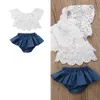 Pasgeboren baby babymeisjes kleding bloemen topsdenim jurk broek outfit 2pcs1746974