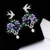 Moda Küpe Kadınlar Için Marka Tasarım Kübik Zirkonya Takı Moda Çiçekler Kuş Kulak Çiviler Toptan