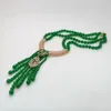 Ny stil 2-tråds grön jade tofs halsband micro inlay zirkon tillbehör spänne långt 50-53cm modesmycken