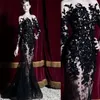 2019 Sheer Długie Rękawy Mermaid Prom Dresses Custom Black Lace Aplikacje Długie Vestidos de Fiesta Custom Evening Party Suknie Specjalne suknie