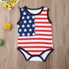 Baby Boy Stars Pagliaccetti Ragazza O-Collo Pagliaccetti senza maniche a righe American Flag Independence Festa nazionale USA 4th July Kids Costume stampa