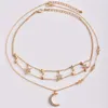 Crystal Star Moon Necklace Gold Star Choker Multilayer Necklace Moon Pendant Summer Fashion Jewelry for Women