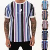 2019 nueva camiseta a rayas de verano para hombre, camiseta de manga corta para gimnasio, camisetas casuales de moda de Hip hop, camisetas ajustadas para culturismo y basculador