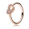 18K Rose gold Shimmering Puzzle Heart Frame Ring Original Box for Pandora 925 Sterling Silver Women men Couple Wedding Rings Set W169