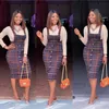 Women 2 Pieces Set Plaid Strap Dress Slim with Tops Button Up Modest Office Lady Wear Work Classy African Fashion Bodycon Female T200702