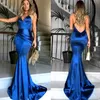 2019 Designer Spaghetti Aftonklänningar Sexiga Mermaid Royal Blue Backless Prom-kappor Formell i Stock Party Dress