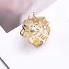 High Quality Fashion Lady Brass Hollow Out Green Eyes Zircon Leopard Head 18K Gold Wedding Engagement Rings 3 Color Size7-9