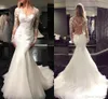 Vintage Uzun Kollu Mermaid Gelinlik Sheer Illusion Geri Gelinlik Gelinlikler Vestidos de Novia Meerjungfrau Brautkleider