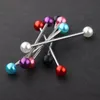 Pearl Acrylic Ball Rostfritt Stål Industriell Bar Lång Straight Barbell Öron Stud Body Smycken Piercing 100pcs 14g