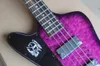 Guitare basse électrique gaucher à 4 cordes, corps violet, avec 2 micros, matériel noir, peut être personnalisé