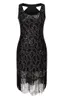 Wholesle-damskie 1920s Cekiny Paisley Wzór Racer Powrót Flapper Black Gold Dress Sexy Fringe Great Gatsby Party Dress Vestidos de Fiesta