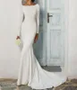 Perlen Sheer Rücken Brautkleider Meerjungfrau Brautkleider Lange Ärmel Sweep Zug Satin Garten Strand Hochzeitskleid Plus Größe