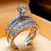 Boho Female Diamond White Round Ring Set Brand Luxury Promise 925 Silver Engagement Ring Vintage Bridal Wedding Rings For Women1688738