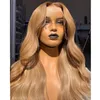 Медовый белокурый кружевные парики с передним человеческими волосами предварительно сорванные 27 цветных волнистых бразильских волос.