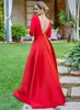 Элегантные красные атласные комбинезоны вечерние платья длиной до пола платье выпускного вечера с длинными рукавами вечернее платье robe de soiree