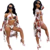 Kobiety 3 -częściowy garnitur 2020 Moda kwiatowy nadruk uprawek szorty długie kardiganowe panie Summer Sexy Boho w stylu boho stroje plażowe set7361367
