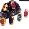 10Pcs Gold Plated Freeform Sun Flower Quartz Stone Rings Jewelry Solar Flower Cut Crystal Druzy Agate Gemstone Adjustable Finger Ring Unisex