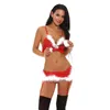 Costume da bagno bikini seducente con volant da donna con volant bianco e bordo in pelliccia rossa con reggicalze Costume da bagno per feste di Natale di Halloween Cosplay