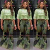 Herfst winter dames groene camouflage uitlopende broek sexy meisjes gaten jeans S-3XL hoge taille CAMO Bell-Bottom casual elastische denim bootcut 1334