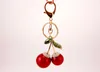 Crystal Rhinestone Cherry Keychain Key Ring Holder Red Round Metal Fruit Pendant Car Key Chains Fashion Bag smycken Keyring Charm