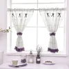 2pcs Simple Pastoral Style Kitchen Curtain High Quality Linen Cloth Curtain with Green Lace Rod Pocket for Window/door