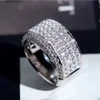 Bijoux de luxe étincelants Infinite gem 925 Sterling Silver Pave White Topaz CZ Diamond 18K White Gold Plated Wedding Band Ring For Men Gift