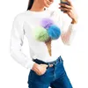 Tröjor Kvinnor Söt Hårboll Dekoration Pullovers Toppar Ladies Ice Cone Broderi O-Neck Long Sleeve Sweater Kvinnor